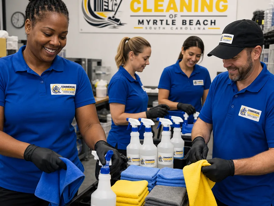 Commercial cleaning crew working in a Myrtle Beach office
